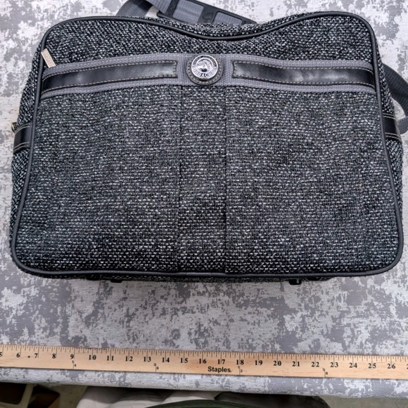 Vintage Jordache Messenger Bag Grey Black Woven Travel Laptop Bag Adjustable - Picture 2 of 16